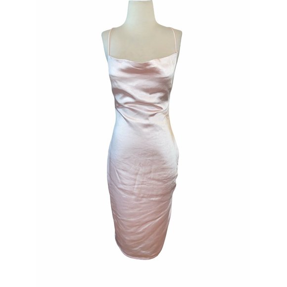 Superdown Dress Billie Drape Midi in Blush Pink Satin - Picture 4 of 8